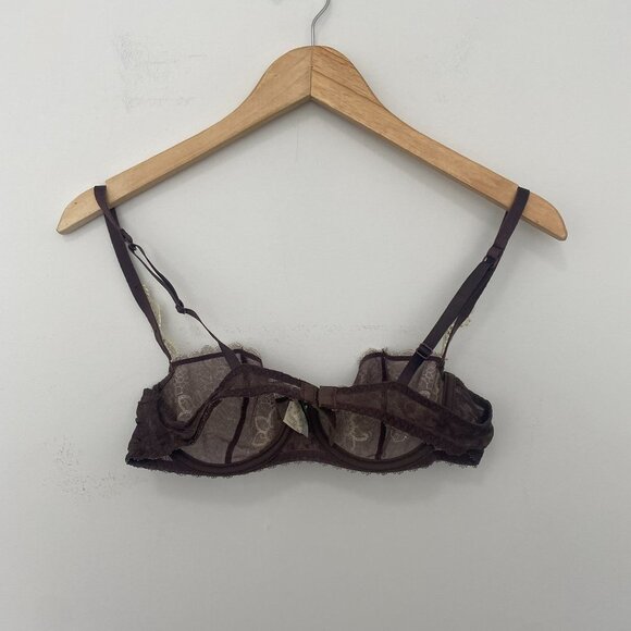 Audabe Paris Purple & Cream Floral Lace Bra Size 36B - Picture 6 of 7